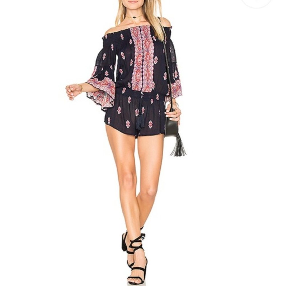 RAGA Endless Love Paisley Smocked Romper Jumpsuit Small NWT Resort Vacation Boho